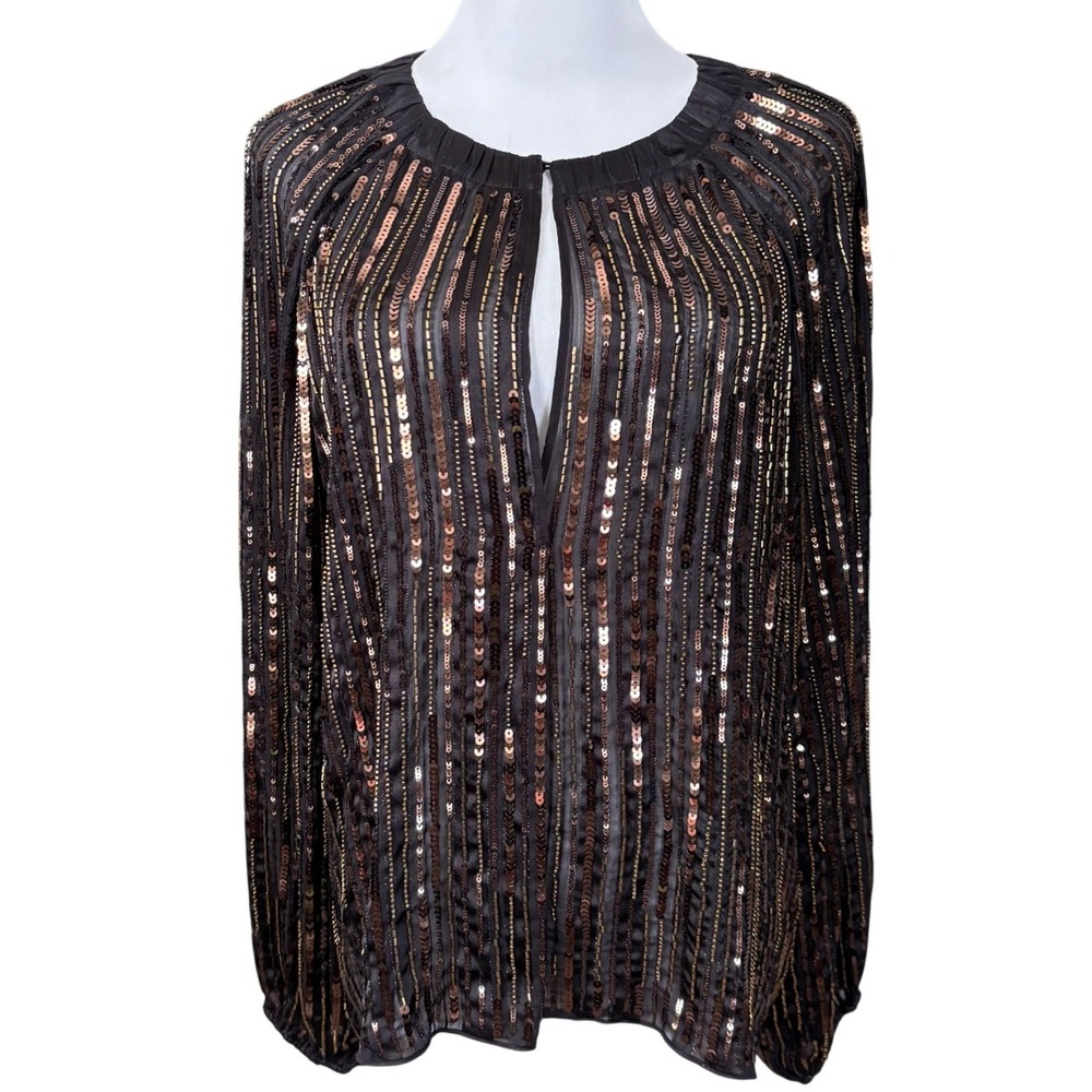 NWT Zara Voluminous Sequin Blouse Sz M Black Bronze